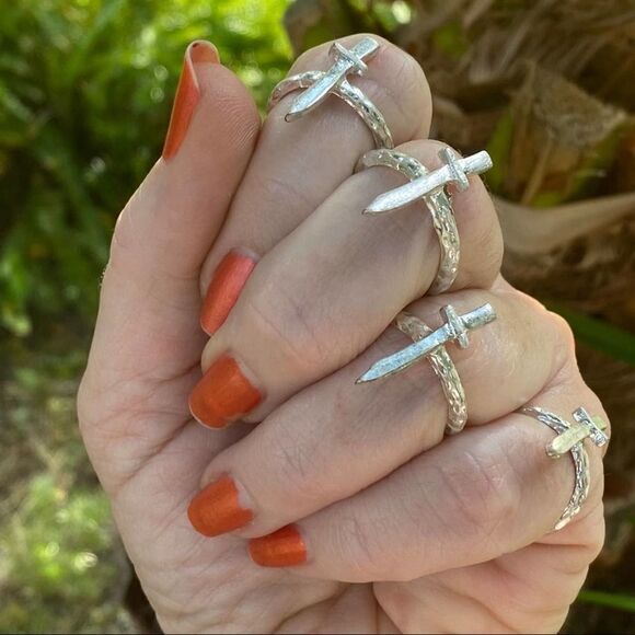 Sterling Silver Plated Renaissance Medieval sword Rings - Picture 1 of 8